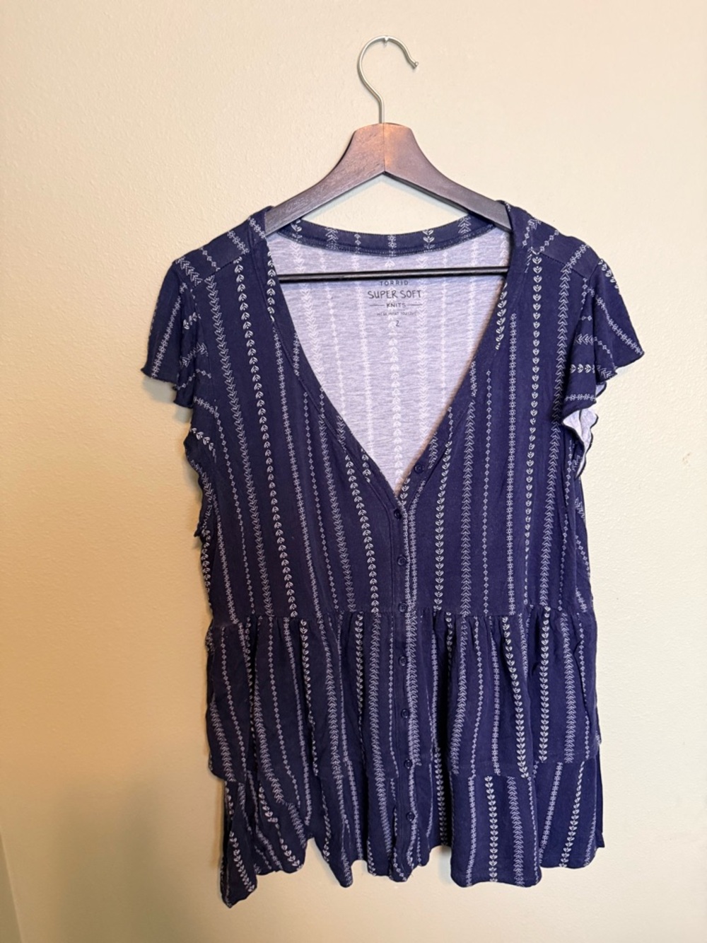 torrid Navy & White V-Neck Ruffle Tiered Top